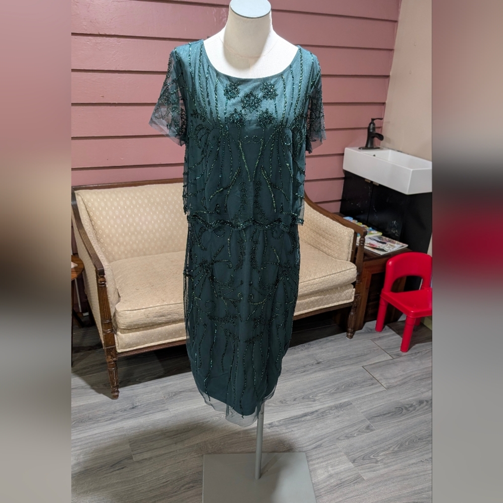 Forest Green Beaded Midi Dress